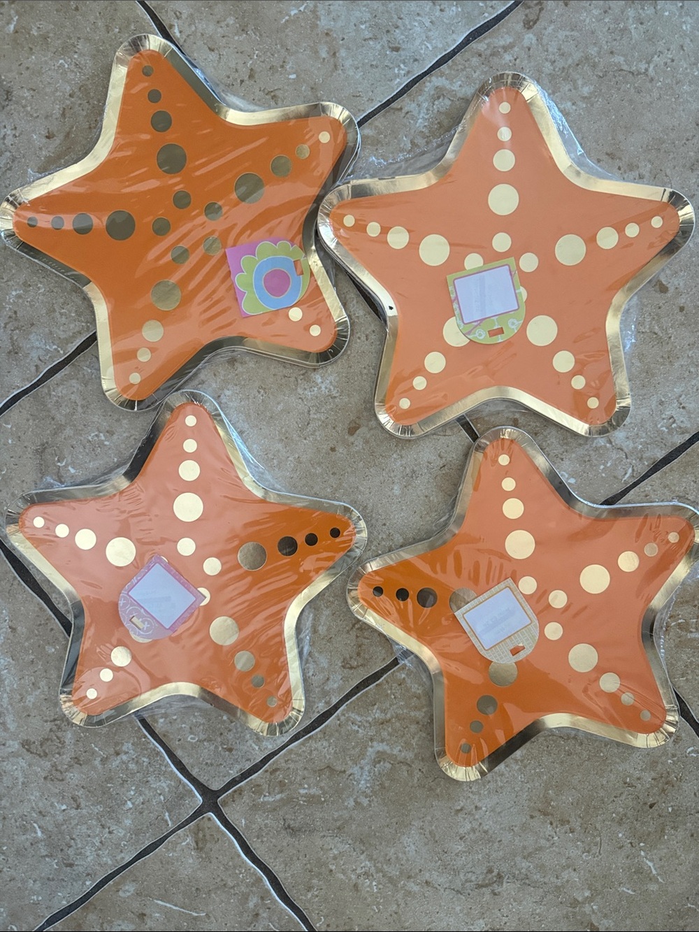 Orange Starfish Paper Plates with Gold Trim - 4packs, 32 plates NWT